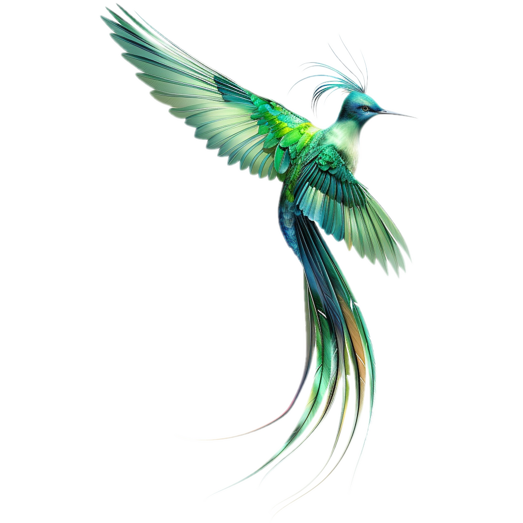 MJ_ancestral bird long tail welcoming Community for Wasi Medicine Journeys, evolved ancestral bird